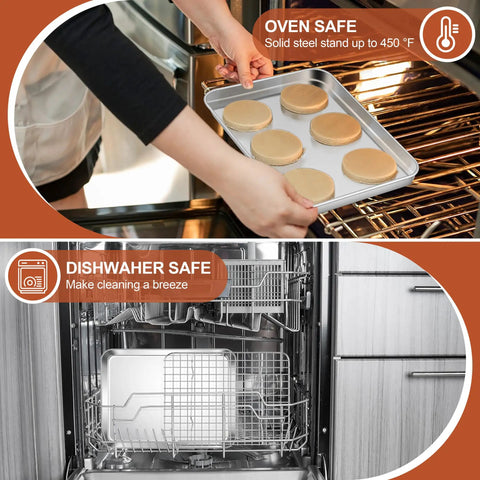 Stainless Steel Baking Sheet With Wire Rack For Toaster Oven, 10.5 By 8.3 Inches, shown in use and being washed