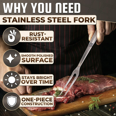 Meat carving fork, 11-inch stainless steel with ergonomic two-prong design and solid metal handle