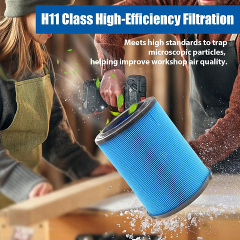 2 Pack 3 Layer VF5000 Replacement Filter for 5 to 20 Gallon Wet Dry Vacuums in workshop setting with H11 filtration