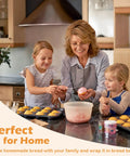 Family baking together in kitchen, preparing homemade bread to store in 60 Pack Paper Bread Bags With Window For Fresh Sourdough And Homemade Loaves Kraft Bakery Bags 13.7 By 8.3 By 3.5 Inches Includes 70 Sealing Stickers Great For Storing Loaves And Snacks.