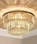 K9 Crystal 3-Light Two-Tier Flush Mount Ceiling Light Fixture, Sleek Modern Chandelier for bedroom, dining room, living room