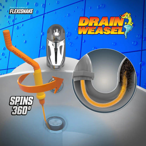 Kick Those Nagging Hair Knots To The Curb With This 18 Inch Drain Snake showcasing spinning action in a bathtub drain.