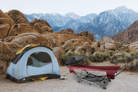 All In One Portable Folding Hammock With Metal Frame And Retractable Canopy Ideal For Camping Patio Or Backyard Chill Sessions