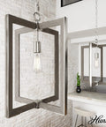 Woodburn One Light Pendant Light In Brushed Nickel Dimmable Modern Rectangle Fixture in kitchen setting