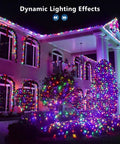 164 Ft 500 LED RGB Color Changing String Lights With Remote Dimmable Indoor Outdoor Fairy Lights illuminating a house