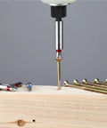 Ratcheting Screwdriver Bit And Socket Set With Magnetic Precision Bits in use with screws and a wooden surface.