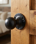 Heavy Duty Barn Door Pull Handles Set Black Round Ball Knobs Cast Iron Sliding Hardware Vintage Distressed Finish Rustic Interior Renovations
