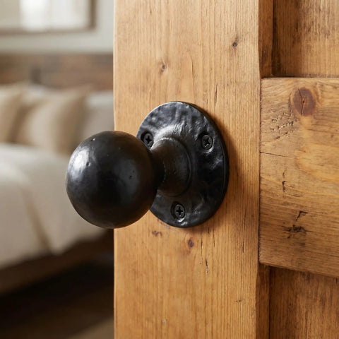 Heavy Duty Barn Door Pull Handles Set Black Round Ball Knobs Cast Iron Sliding Hardware Vintage Distressed Finish Rustic Interior Renovations