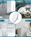 7 Inch Round Cleanout Cover Plate With Large Center Screw, Decorative Blank Access Plate To Hide Plumbing Holes, Sturdy White Build used in various rooms.
