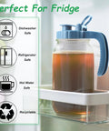 Two Pack 64 Oz Wide Mouth Pitchers With Stainless Steel Filters, half gallon glass water jug in fridge door with beverage