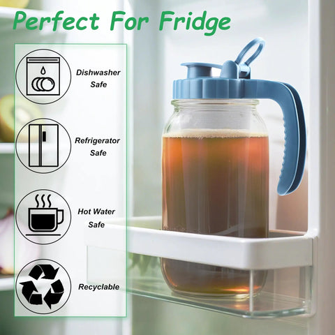 Two Pack 64 Oz Wide Mouth Pitchers With Stainless Steel Filters, half gallon glass water jug in fridge door with beverage
