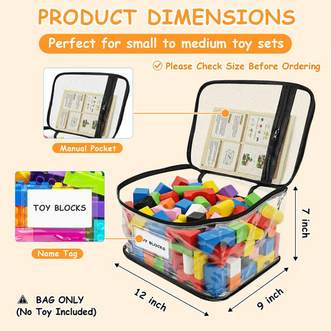6 Pack Extra Large Clear Toy Storage Bags With Name Tags And Mesh Pockets Waterproof PVC Organizer For Toys Board Games