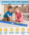 Children playing with Epic 20 Foot Flexible Slot Car Race Track Set For Kids Ages 3 And Up Dual Lane High Speed Cars With Eight Suction Cups