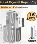 Image showing size dimensions for 16 Pack No Sweat Drywall Repair Clips For Wall Patch Fixes Rust Resistant Stainless Steel.