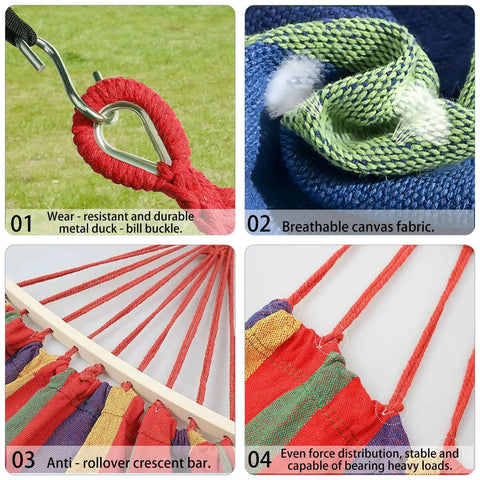 Ultra Lightweight Portable Camping Hammock For Backpacking Beach Patio And Backyard Durable Fabric Easy Setup Packs Small Great For Outdoor Hangout Red featuring durable metal buckle, breathable fabric, anti-rollover bar.