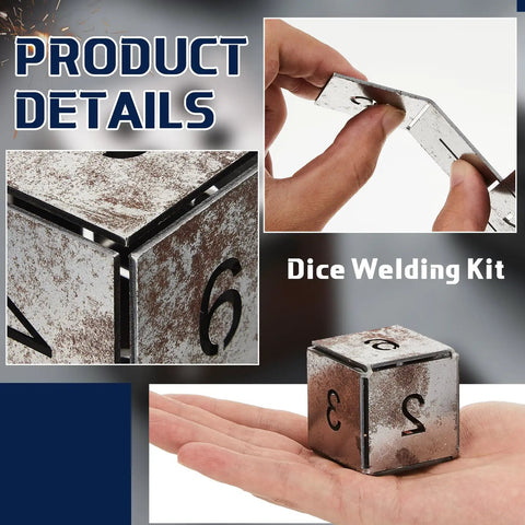 Three Piece Welding Practice Kit With Coupons And Triangle Plate For Beginners, close-up of metal dice showing number details