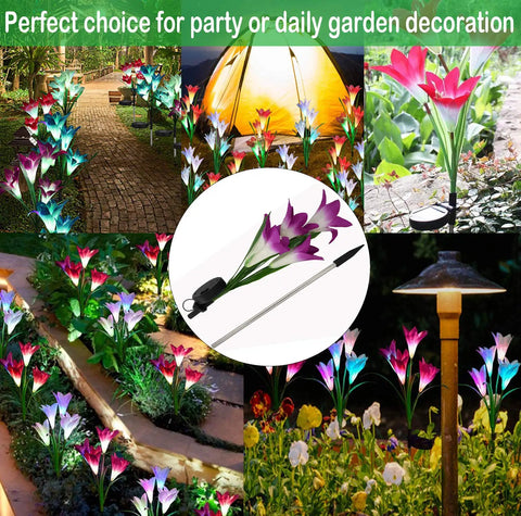 Solar Garden Stake Lights 8 Pack With 32 Lily Flowers Waterproof 7 Color Changing LED Landscape Lights for outdoor decor
