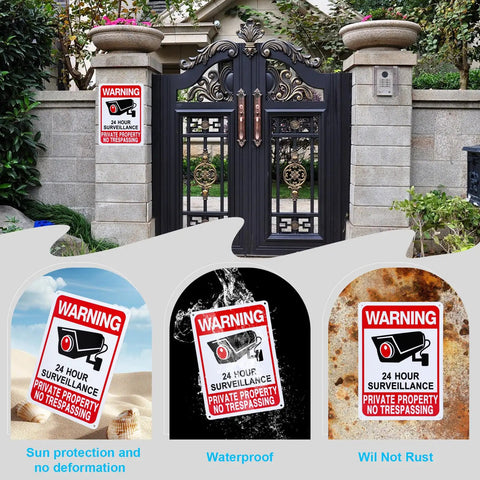 2-Pack No Trespassing Signs For Private Property Outdoor Use With Video Surveillance Icon 2025 Version 10x7 UV Printed on gate