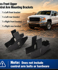 Front Upper Control Arm Mounting Brackets Kit For Chevy Silverado 2500HD And GMC Sierra 2500HD 2001 To 2010 Frame Weld In Suspension Repair Heavy Duty Steel 4 Piece displayed next to a truck on rocky terrain