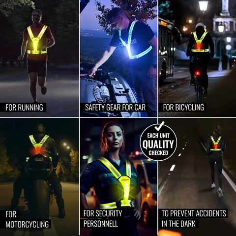 LED Reflective Safety Vest With USB C Rechargeable Lights For Night Runners And Dog Walkers, Ultra Visible Gear in various uses