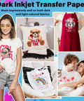 Printable Heat Transfer Paper Kit For Tees, 15 Sheets 8.3 By 11.7 Inches used on white and red garments and a pillow