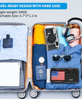 Open suitcase with 2200W Voltage Converter For 110V Appliances Europe To US Travel Adapter with EU UK AU US plugs, camera, and clothes