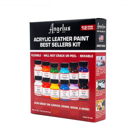 12 Color Acrylic Leather Paint Kit For Shoes Kicks Sneakers Leather Canvas And Furniture Flexible Blendable Colors 1 Oz Tubes DIY Color Crafting Set Bundle packaging