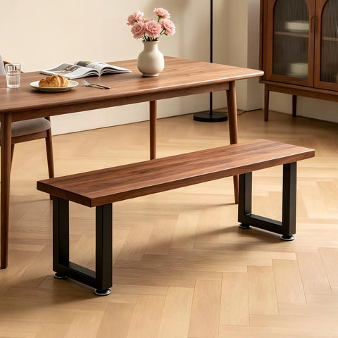 Heavy Duty Steel Table Legs 16 Inch Rock Solid Metal Bench Legs Set Of Two Easy Peasy Diy Furniture Feet in modern dining space with wooden bench.