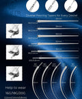 Chart showing diverse piercing tapers for 16G 18G 20G body piercings in surgical steel with needle lengths and dimensions.