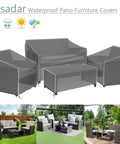 Heavy Duty 500D Waterproof Outdoor Furniture Cover Set For Patio Loveseat Armchair And Coffee Table Grey includes size details
