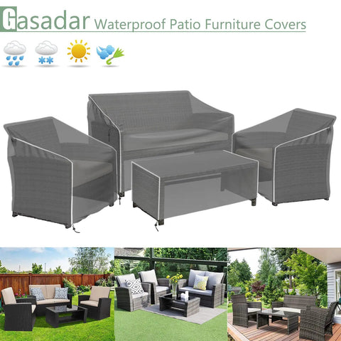 Heavy Duty 500D Waterproof Outdoor Furniture Cover Set For Patio Loveseat Armchair And Coffee Table Grey includes size details