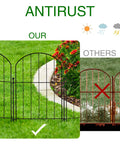 Comparison of Garden Fence Panels Set Of 10 Arched Rustproof Metal Border Fence For Dogs And Pets No Dig Yard Edging versus rusty fence.