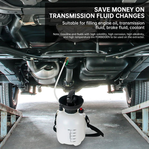 3L Transmission Fluid Pump for Manual Transmission Oil Filling System connected under a vehicle on a lift.