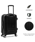 Front view of Kenneth Cole REACTION Renegade 20-Inch black expandable 8-wheel hardside spinner luggage