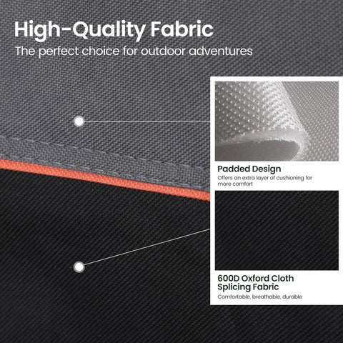 Close-up of Two Pack Portable Camping Chairs For Adults with padded design and 600D Oxford cloth, ideal for camping, black.