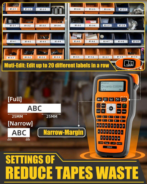 Handheld Labeling Machine With Tape For Industrial Office Use Pro Grade Waterproof Laminated 12Mm Cable Labeler E1000 with display.