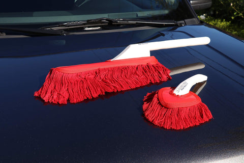 All In One Car Duster Detailing Kit With Plastic Handle Includes Standard Duster And Mini Dash Duster Red Model 62445 on car hood