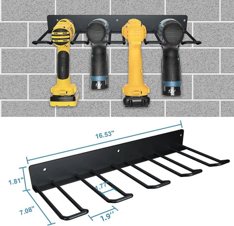 Heavy Duty Drill Storage Rack 2 Pack Wall Mounts That Hold Four Drills, Metal Construction For Garage And Workshop Organization