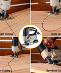 Tough As Nails Corded Jigsaw Saw With Quick Release Blades, Smooth Precision Wood Cutter performing straight and curve cuts.