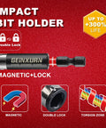 Impact bit holder with magnetic lock and double lock features, emphasizing enhanced durability and performance.