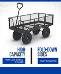 Heavy Duty Steel Jumbo Garden Wagon With Removable Sides, 1400 Lb Capacity, 50 Inch Bed, 13 Inch Pneumatic Tires, Fold Down Panels