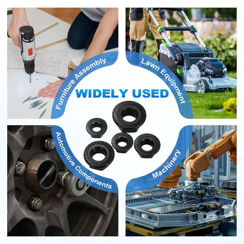15 Pcs Serrated Flange Hex Nut Set M10 1.5 Coarse Thread Carbon Steel Black Oxide Workhorse Lock Nuts for various projects