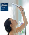Person using All Metal 8 Inch Rain Shower Head With Handheld Spray, High Pressure Dual Square Shower Head Combo in shower