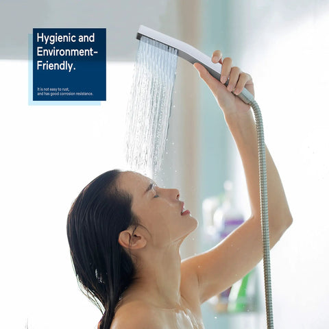 Person using All Metal 8 Inch Rain Shower Head With Handheld Spray, High Pressure Dual Square Shower Head Combo in shower