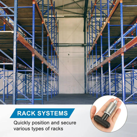 Premium Alloy Steel Spring Loaded Pull Pins in hand for quick release knob system on metal racks.