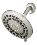 Six-Mode RainFall Plus Rain Shower Head With PowerPulse Massage, Brushed Nickel Finish, side view showing spray nozzles