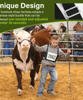 Youth wearing Adjustable Exhibitor Number Harness For 4 H And FFA Shows With 1 Inch Nylon Webbing Lightning Fast Number Change for...