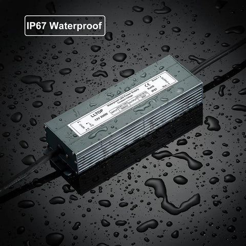 Heavy Duty Low Voltage Transformer 200W IP67 Waterproof LED Driver Power Supply 90-130V AC To 12V DC 16.7A on wet surface