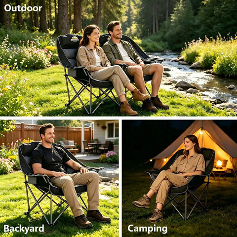 Adults sitting in Oversized Padded Camping Chairs Set of 2 for Outdoor Sports