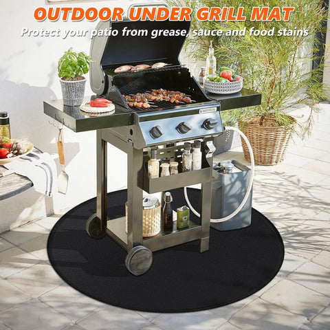 36 Inch Round Fire Pit Mat, Double-Sided Fireproof Under Grill Pad for Decks and Patios under outdoor grill setup